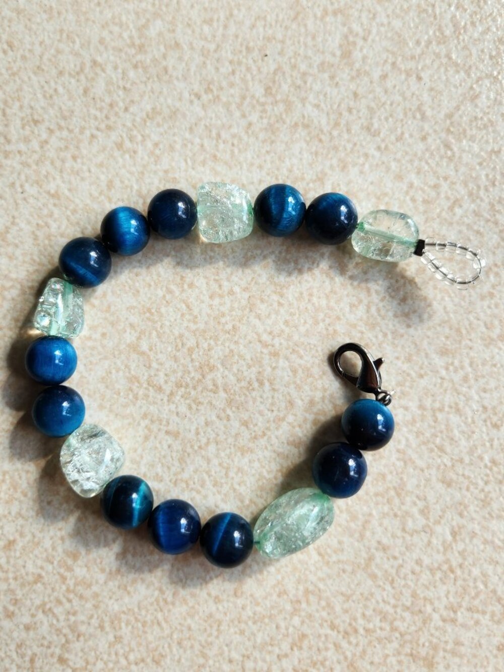 NEW aquamarine and tiger-eye gemstone bracelet